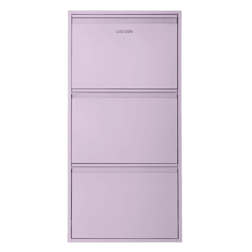 A pastel lilac steel shoe cabinet closed